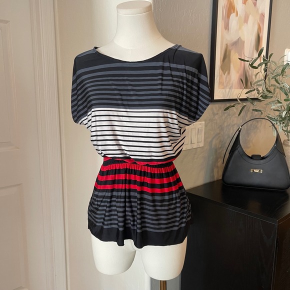 Byer California Tops - Y2K Byer California Striped Blouse Women Medium Multicolor Elastic Waist